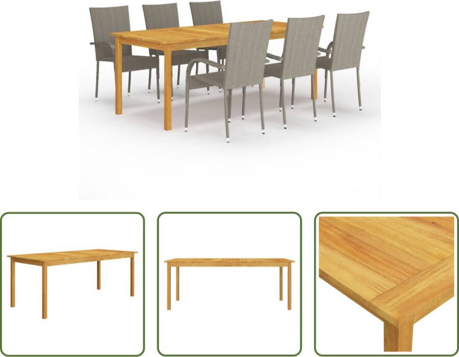 The Living Store Tuinset Acaciahouten Eettafel Gepoedercoat Stalen Stoelen Grijs 200 x 90 x 74 cm