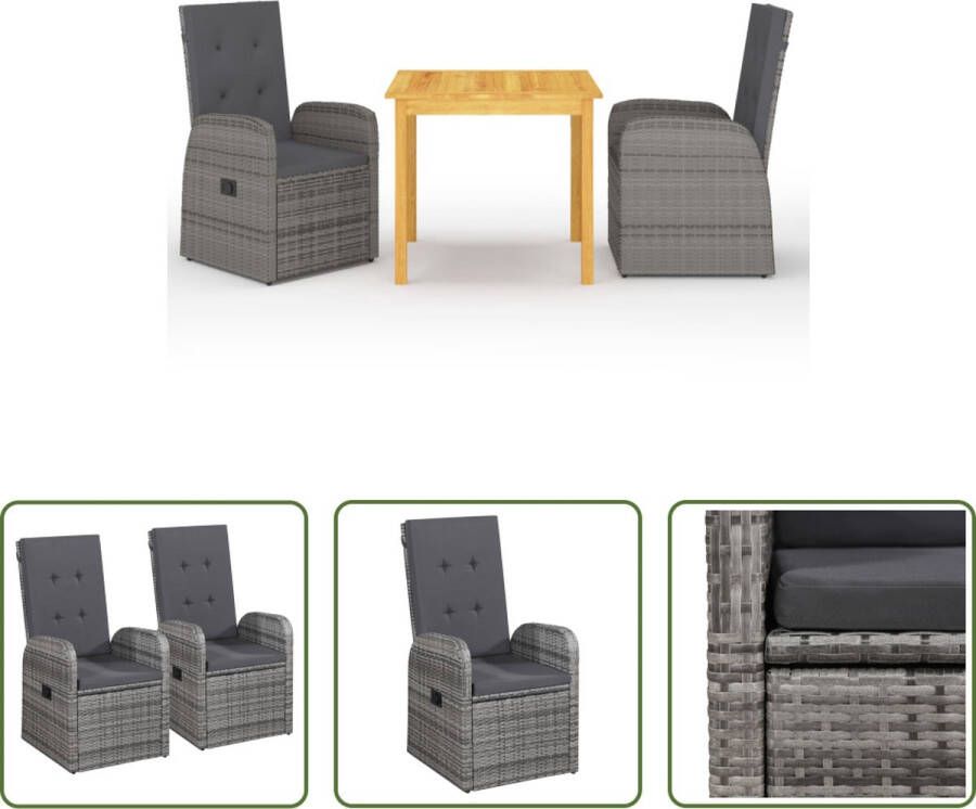 The Living Store Tuinset Acaciahouten Eettafel Grijs Rattan Eetstoelen Verstelbare Rugleuning