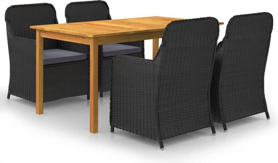 The Living Store Tuinset Acaciahouten eettafel PE-rattan eetstoelen 150 x 90 x 74 cm