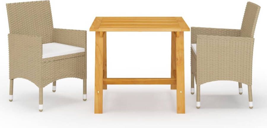 The Living Store Tuinset Acaciahouten eettafel PE-rattan eetstoelen