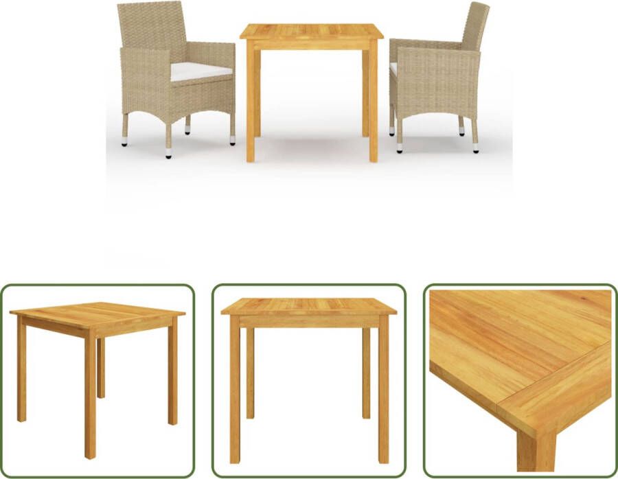 The Living Store Tuinset Acaciahouten Eettafel PE-rattan Eetstoelen Beige 85x85x74cm Montage vereist