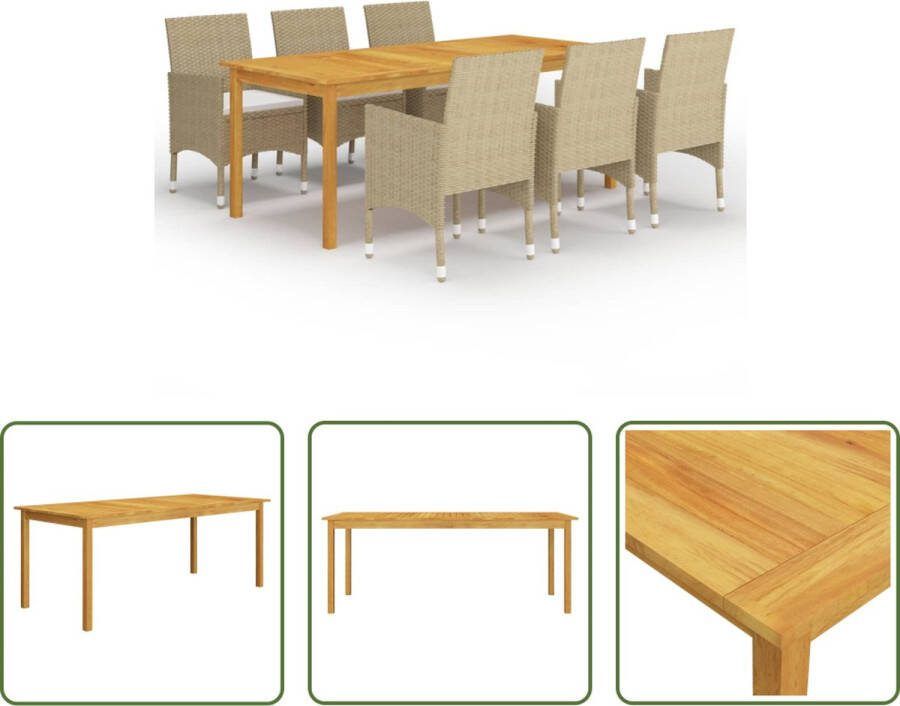 The Living Store Tuinset Acaciahouten eettafel PE rattan stoelen 7-delig