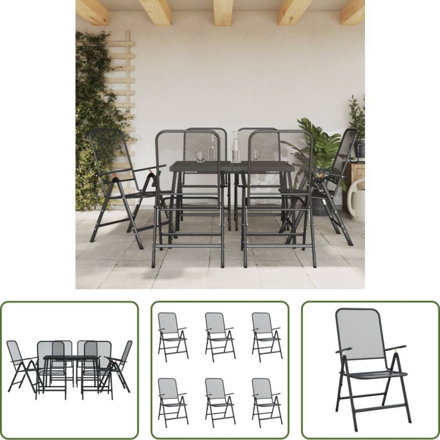 The Living Store Tuinset Antraciet 6 tuinstoelen 1 tuintafel Metaalgaas E-coating Staal Poedercoating