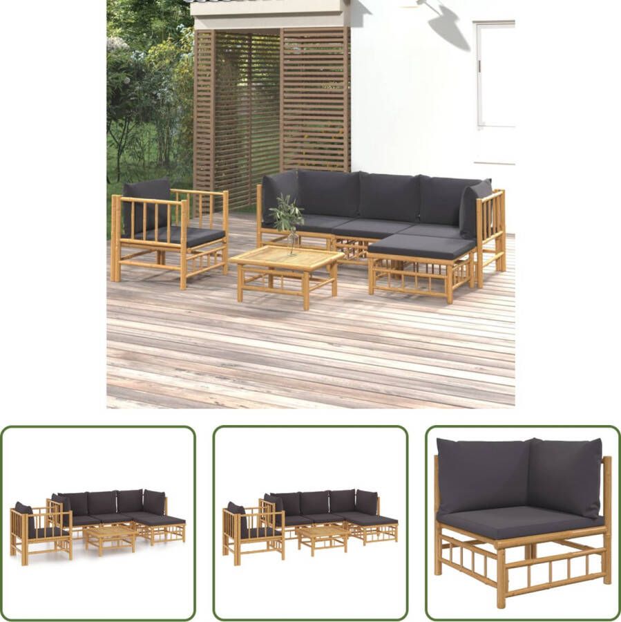 The Living Store Tuinset Bamboe Modulair 1 tafel 5 zitkussens 6 rugkussens