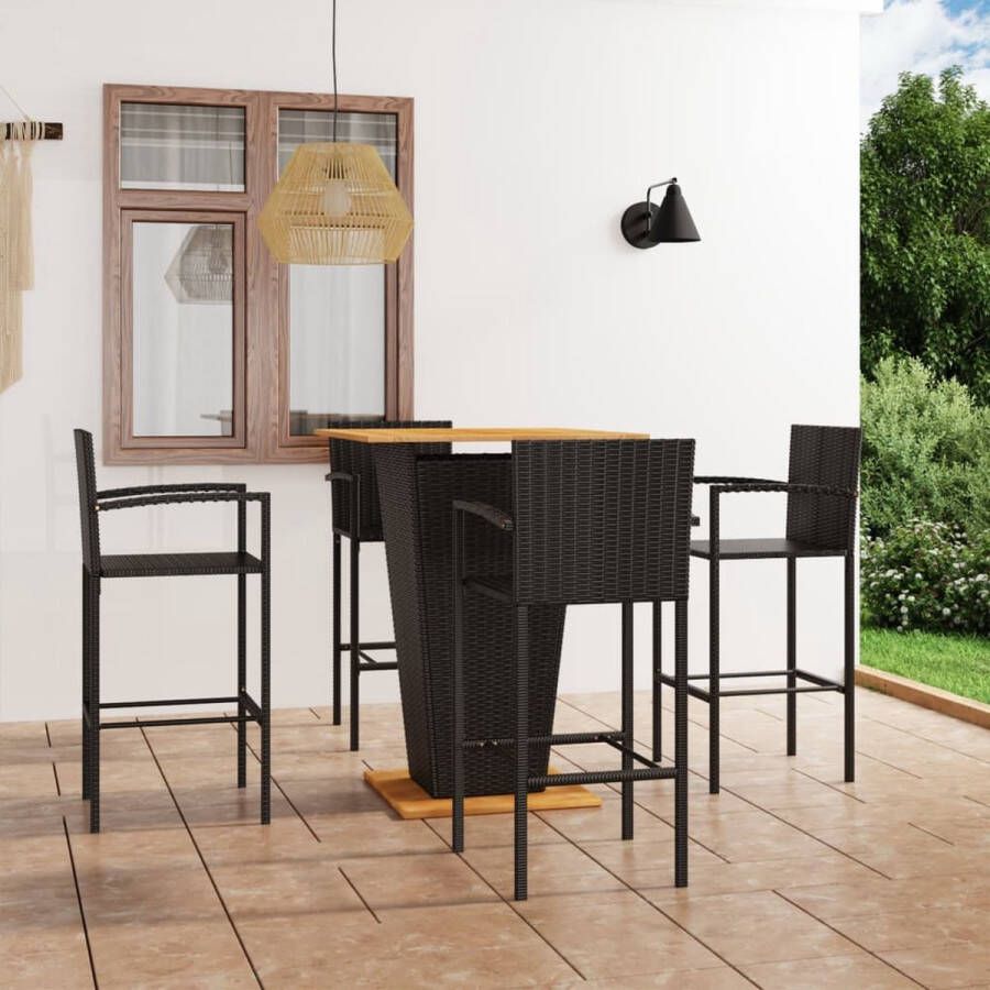 The Living Store Tuinset Bartafel en 4 stoelen PE-rattan Zwart 80x80x110 cm Voor binnen- en buitengebruik