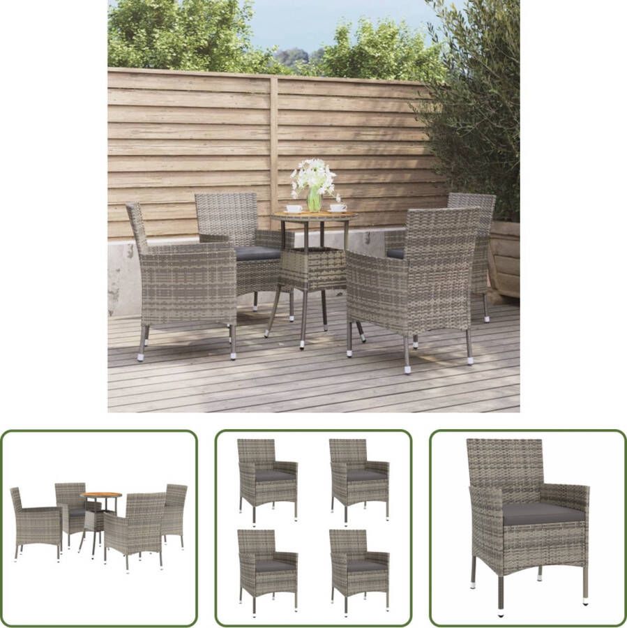 The Living Store Tuinset Bistro Grijs PE-rattan Staal Acaciahout 55 x 75 cm 61 x 60 x 88 cm