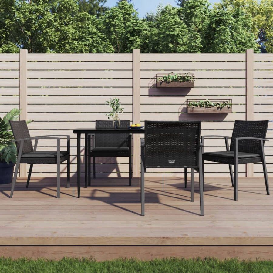 The Living Store Tuinset Cannes Eettafel met 4 Stoelen Zwart 140x70x74 cm Weerbestendig PE-rattan