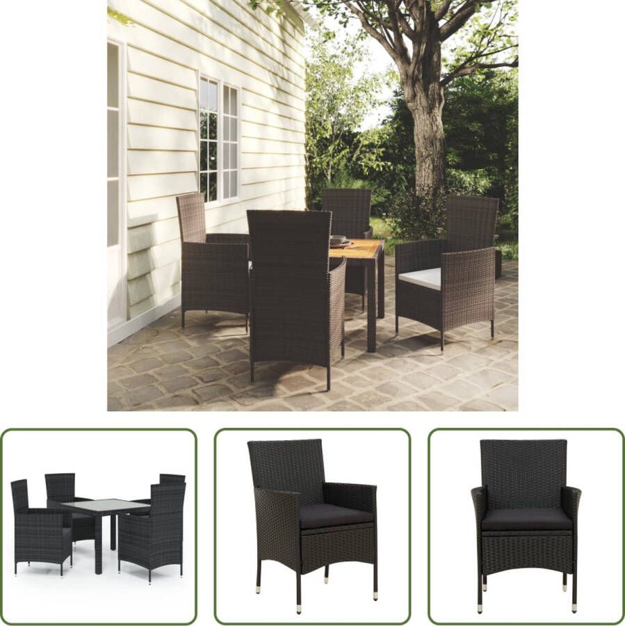 The Living Store Tuinset eethoek 90 x 90 x 75 cm poly rattan gepoedercoat staal zwart inclusief 4 stoelen en kussens