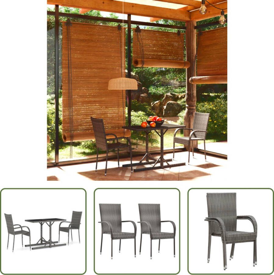 The Living Store Tuinset Eethoek Poly rattan staal glas 110x53x72cm Antraciet