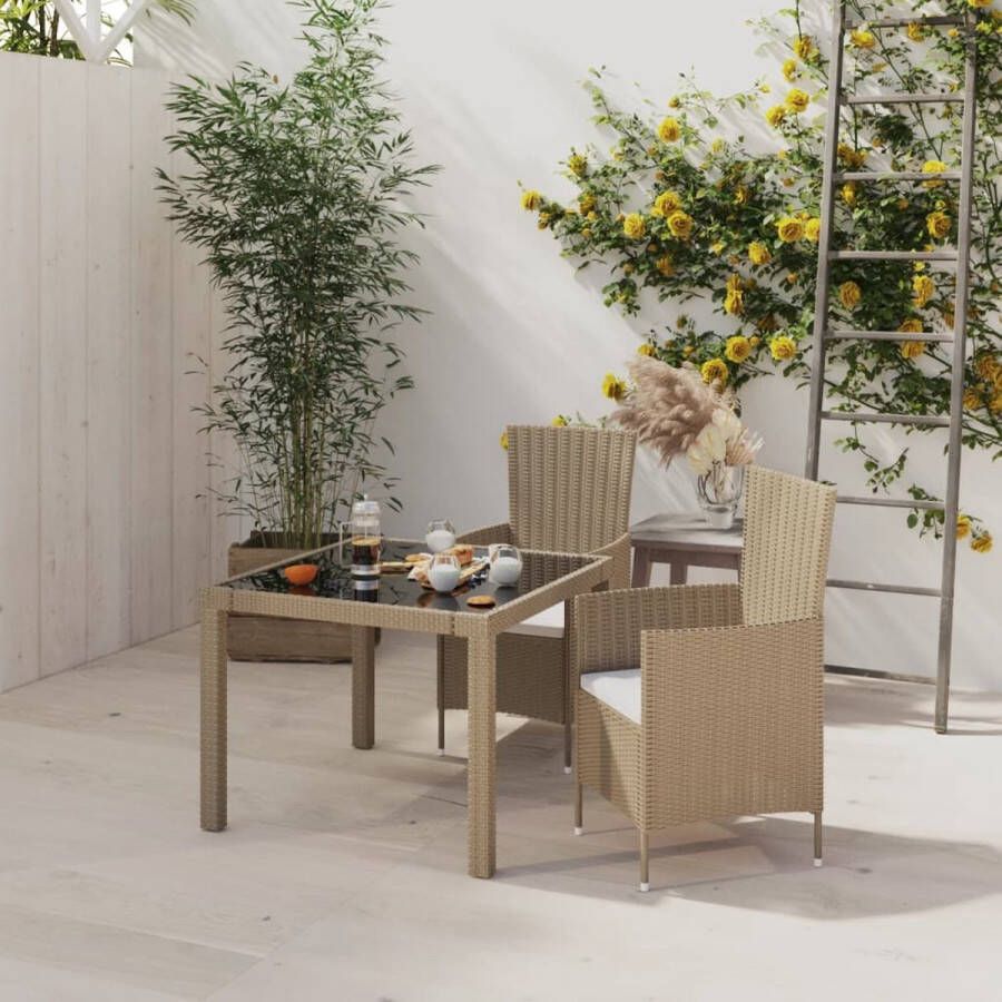 The Living Store Tuinset Eethoek Tafel 90x90x75cm Stoel 61x60x88cm Beige Wit PE-rattan Gepoedercoat staal