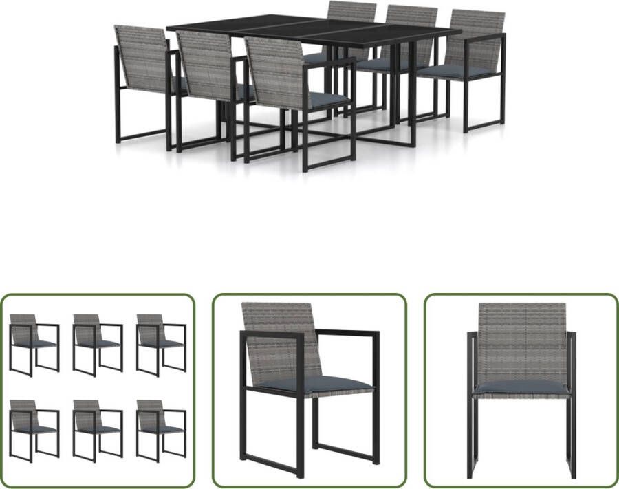 The Living Store Tuinset Eettafel en 6 Stoelen 165x109x72 cm Zwart Grijs