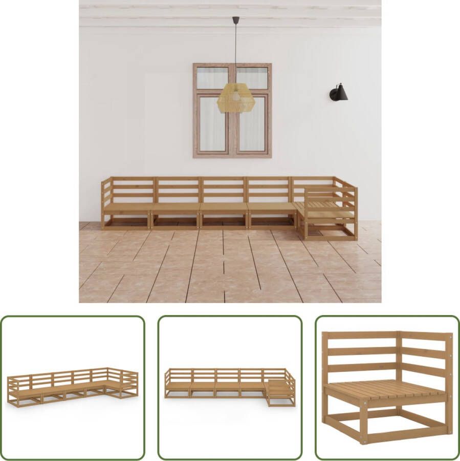 The Living Store Tuinset Grenenhout 3x Middenbank 3x Hoekbank 70x70x67cm Honingbruin