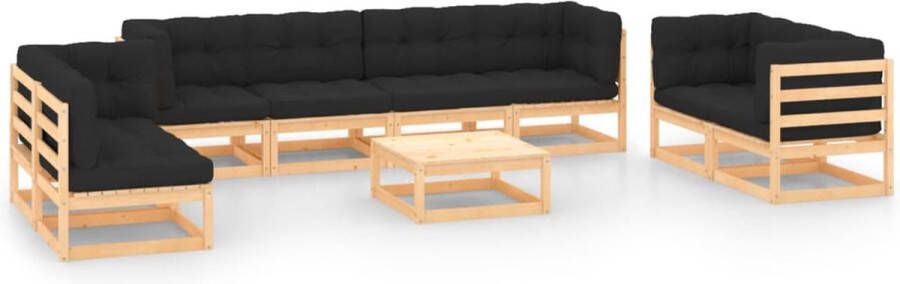 The Living Store Tuinset Grenenhout 3x middenbank + 5x hoekbank + 1x tafel Antraciet kussens 70x70x67 cm