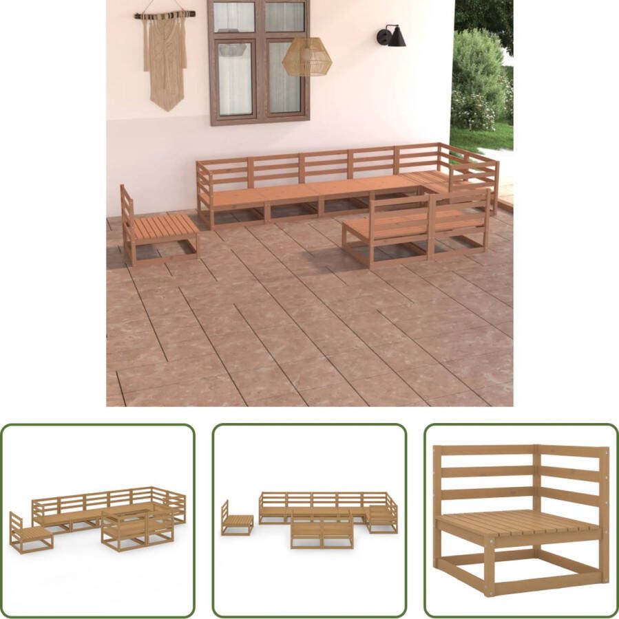 The Living Store Tuinset Grenenhout 4x Middenbank 5x Hoekbank 70x70x67cm Honingbruin