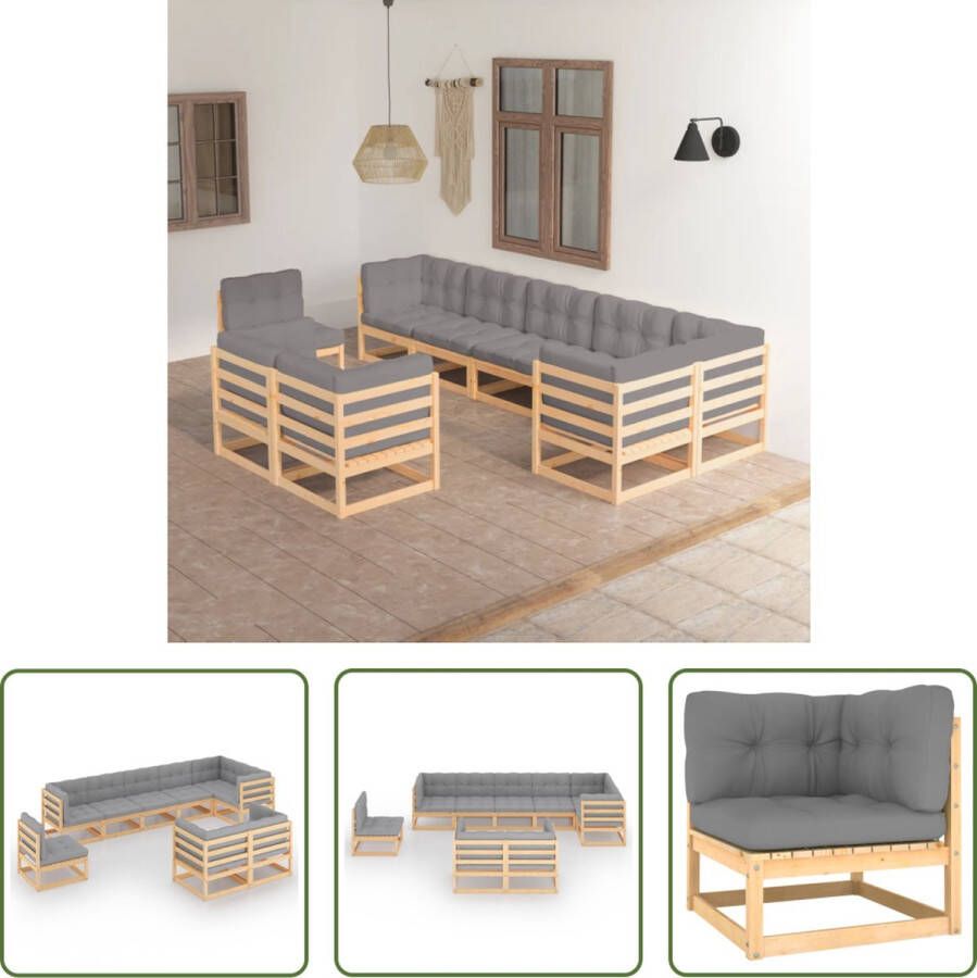 The Living Store Tuinset Grenenhout 5 Hoekbank 4 Middenbank Grijs kussen 70x70x67 cm (BxDxH)