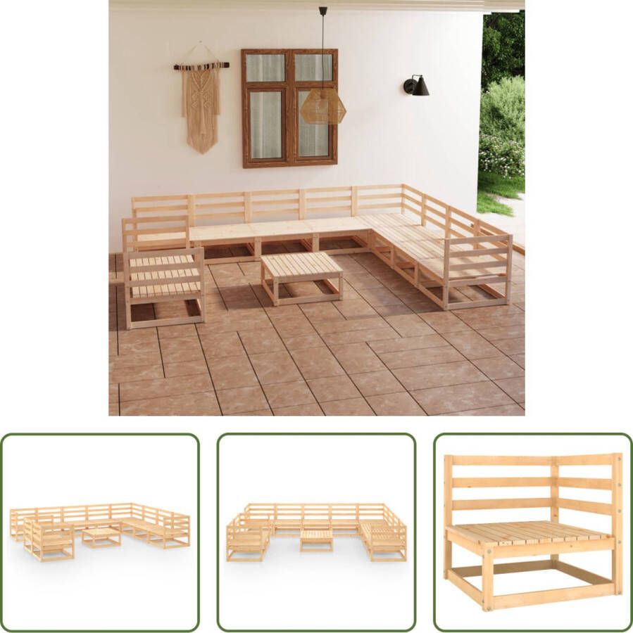 The Living Store Tuinset Grenenhout 5 hoekbanken 5 middenbanken 1 tafel Bruin Afmetingen- 70x70x67cm Montage vereist