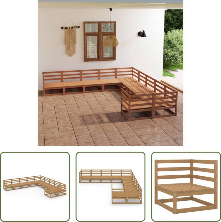 The Living Store Tuinset Grenenhout 6x Middenbank 4x Hoekbank Honingbruin 70x70x67cm