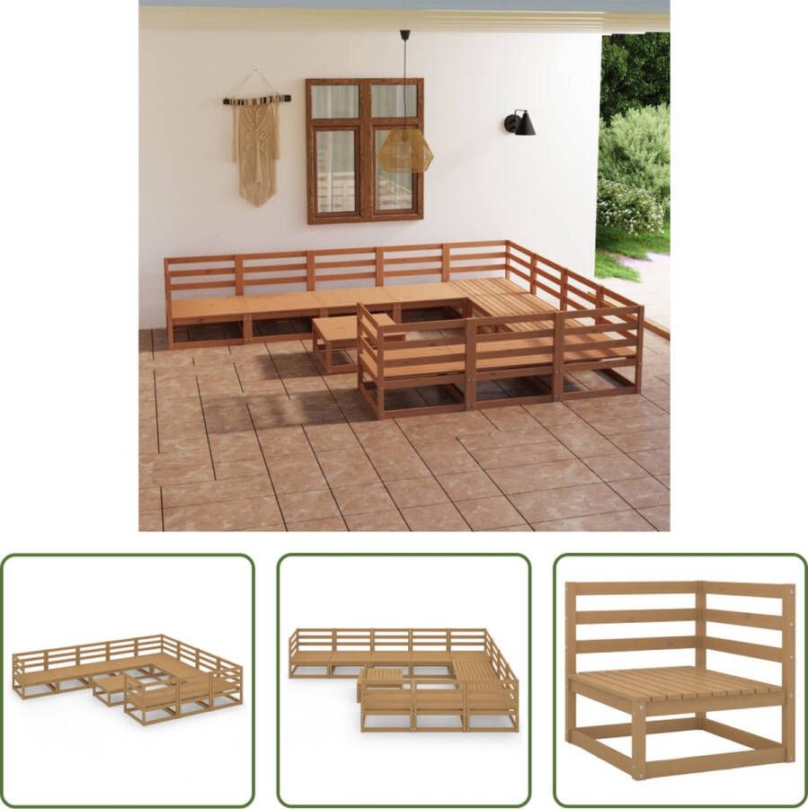 The Living Store Tuinset Grenenhout 6x middenbank 4x hoekbank Tafel voetenbank Honingbruin 70x70x67cm (BxDxH)