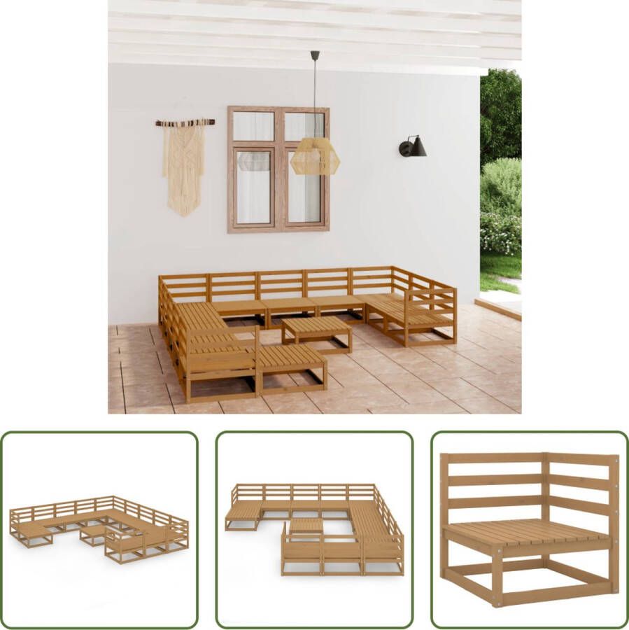 The Living Store Tuinset Grenenhout 7 Middenbanken + 4 Hoekbanken + 2 Tafel Voetenbanken Honingbruin 70x70x67cm (BxDxH)