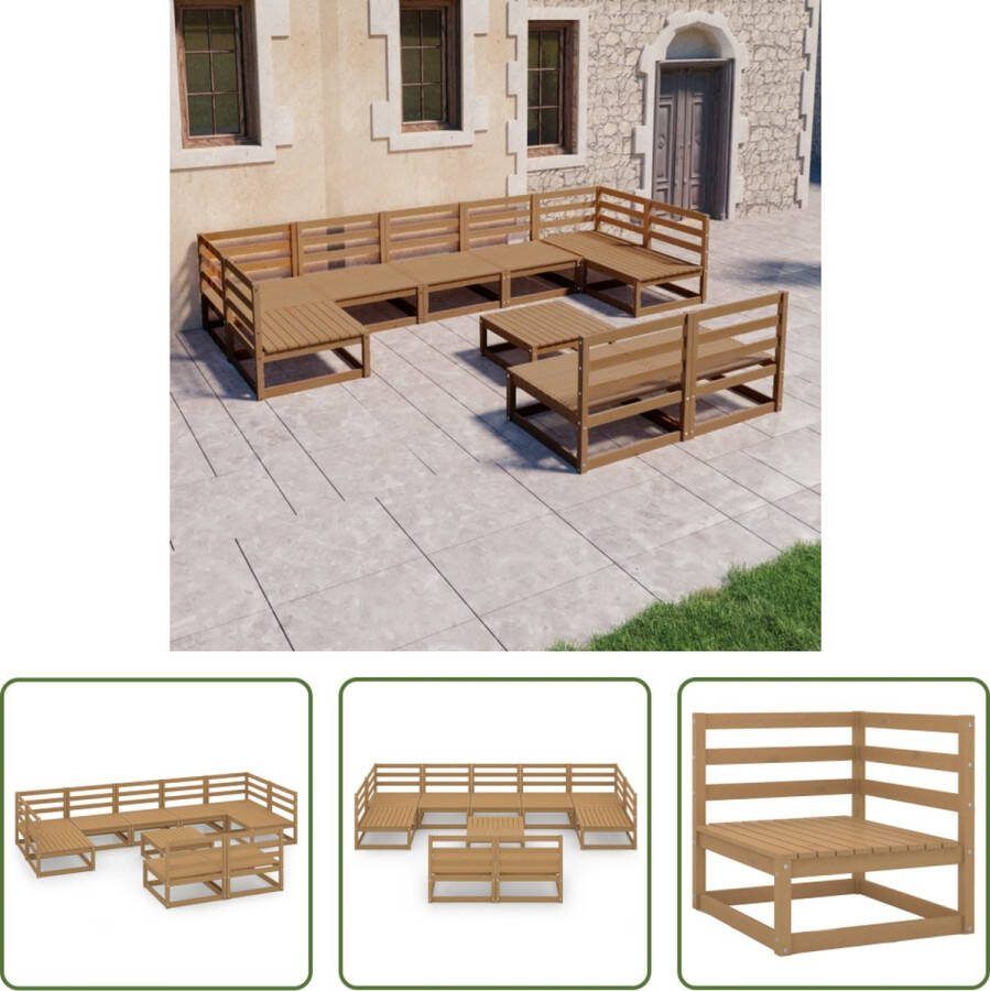 The Living Store Tuinset Grenenhout 7x middenbank 2x hoekbank 1x tafel voetenbank 70x70x67 cm Honingbruin