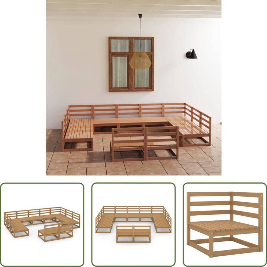 The Living Store Tuinset Grenenhout 9x middenbank 2x hoekbank 70x70x67cm Honingbruin