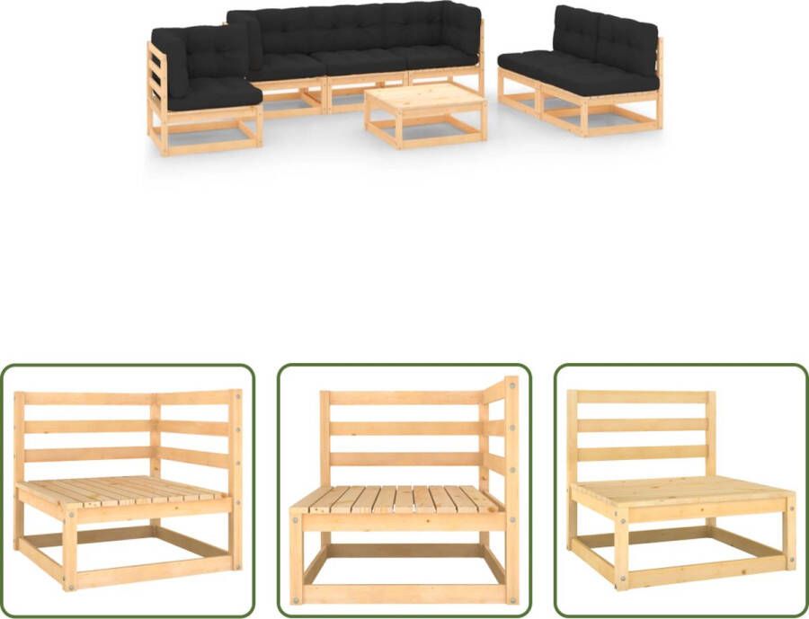 The Living Store Tuinset Grenenhout Antraciet 3 Middenbank 3 Hoekbank Tafel 70x70x67cm 6 zitkussen 9 rugkussen