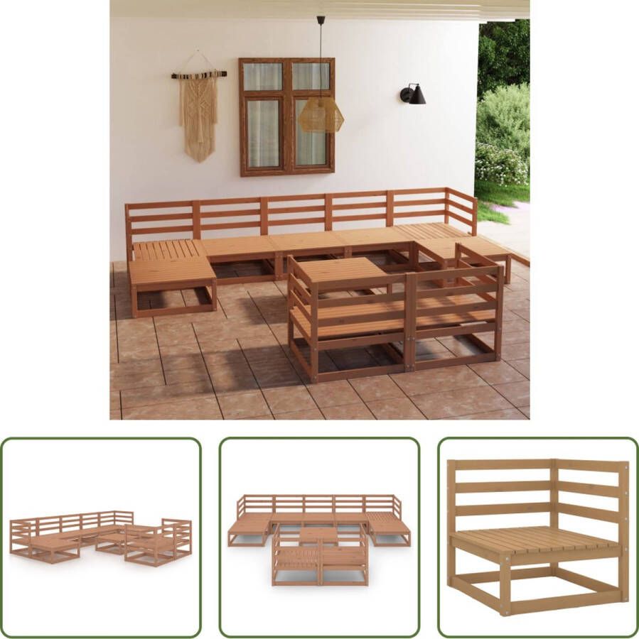 The Living Store Tuinset Grenenhout Classic Set van 4 hoekbanken 3 middenbanken 1 tafel en 2 voetenbanken 70 x 70 x 67 cm Honingbruin