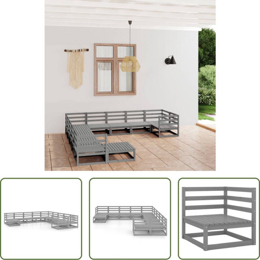 The Living Store Tuinset Grenenhout Grijs 6x middenbank 4x hoekbank 1x tafel 70x70x67cm Montage vereist