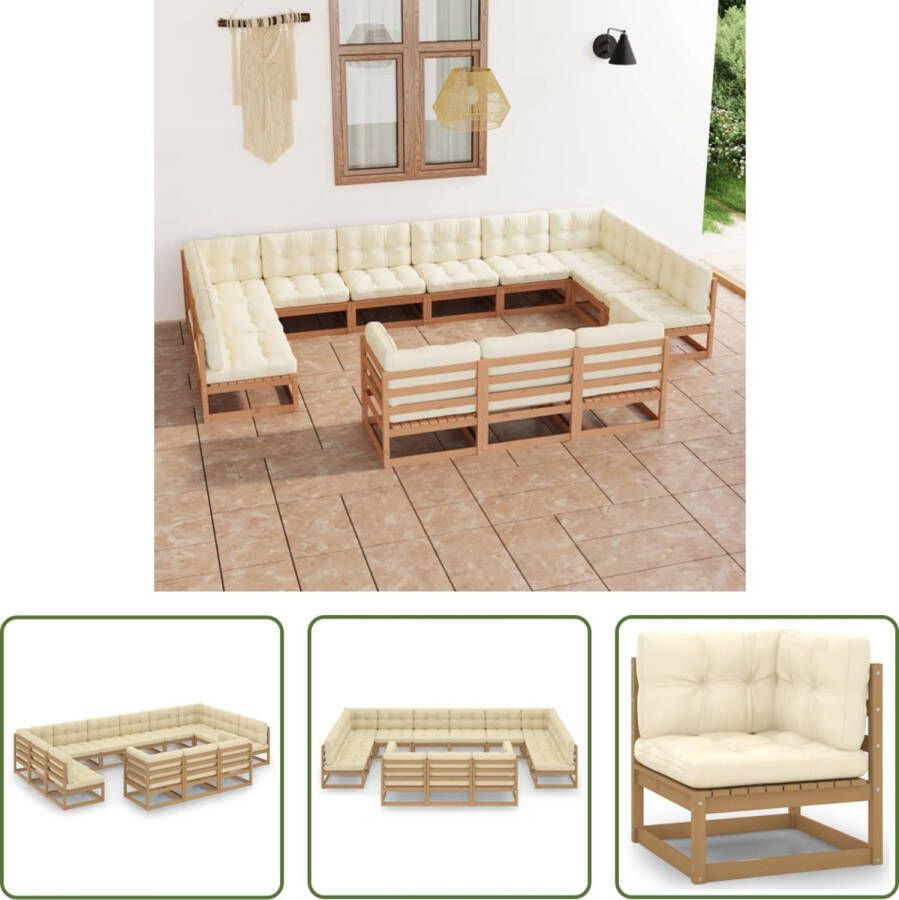 The Living Store Tuinset Grenenhout Hoekbank 70x70x67 cm Crème kussens