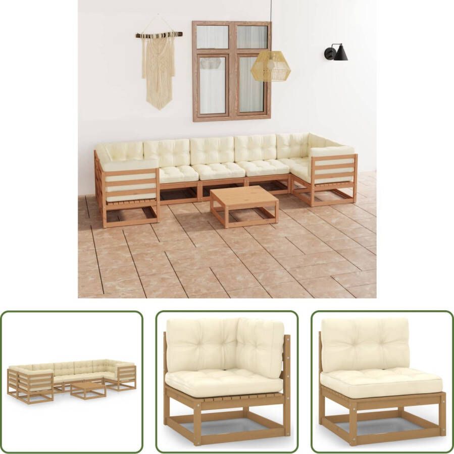 The Living Store Tuinset Grenenhout Hoekbank 70x70x67 cm Crème kussens Montage vereist