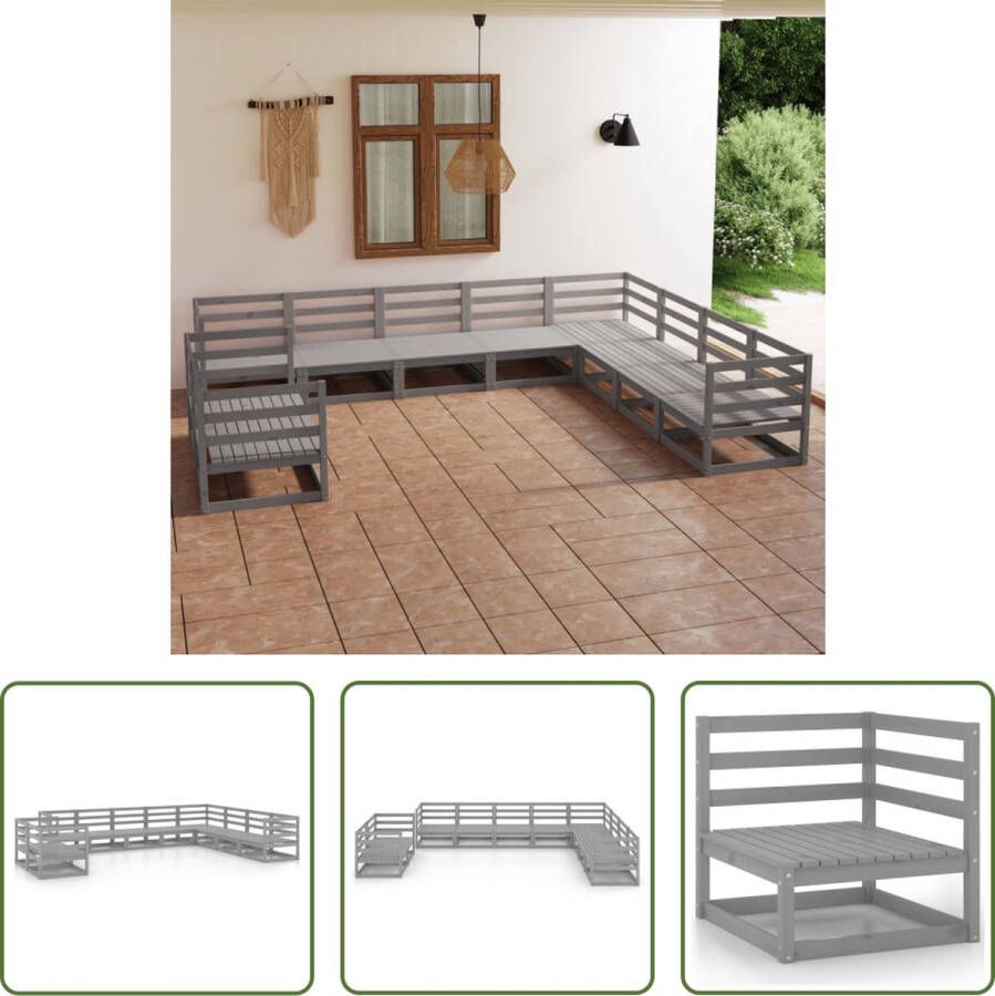 The Living Store Tuinset Grenenhout Hoekbank en Middenbank Grijs 70x70x67 cm Montage vereist 5 hoekbanken 5 middenbanken