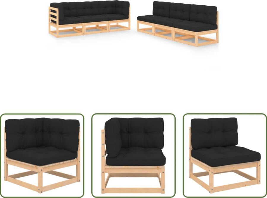 The Living Store Tuinset Grenenhout Hoekbank Middenbank Kussens 70x70x67cm Antraciet kussen Montage vereist 2x Hoekbank 4x Middenbank