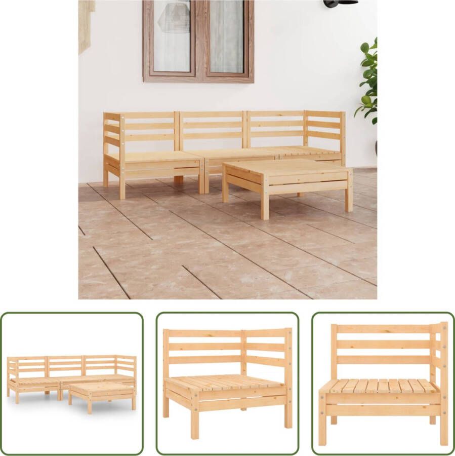 The Living Store Tuinset Grenenhout Hoekbank + Middenbank + Tafel 63.5 x 63.5 x 62.5 cm Modulair