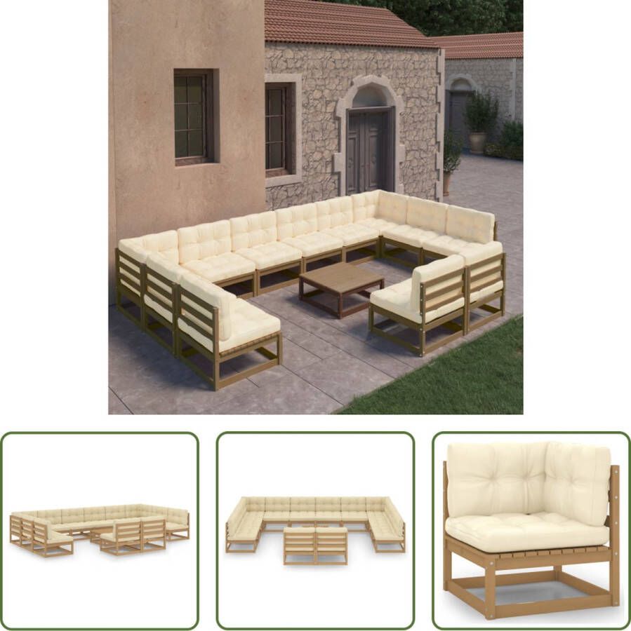 The Living Store Tuinset Grenenhout Hoekbank + Middenbank + Tafel Honingbruin 70x70x67cm