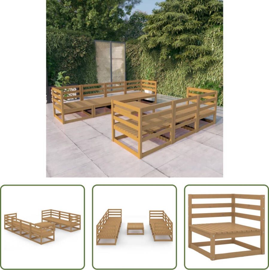 The Living Store Tuinset Grenenhout Hoekbank + Middenbank + Tafel Honingbruin 70x70x67cm BxDxH