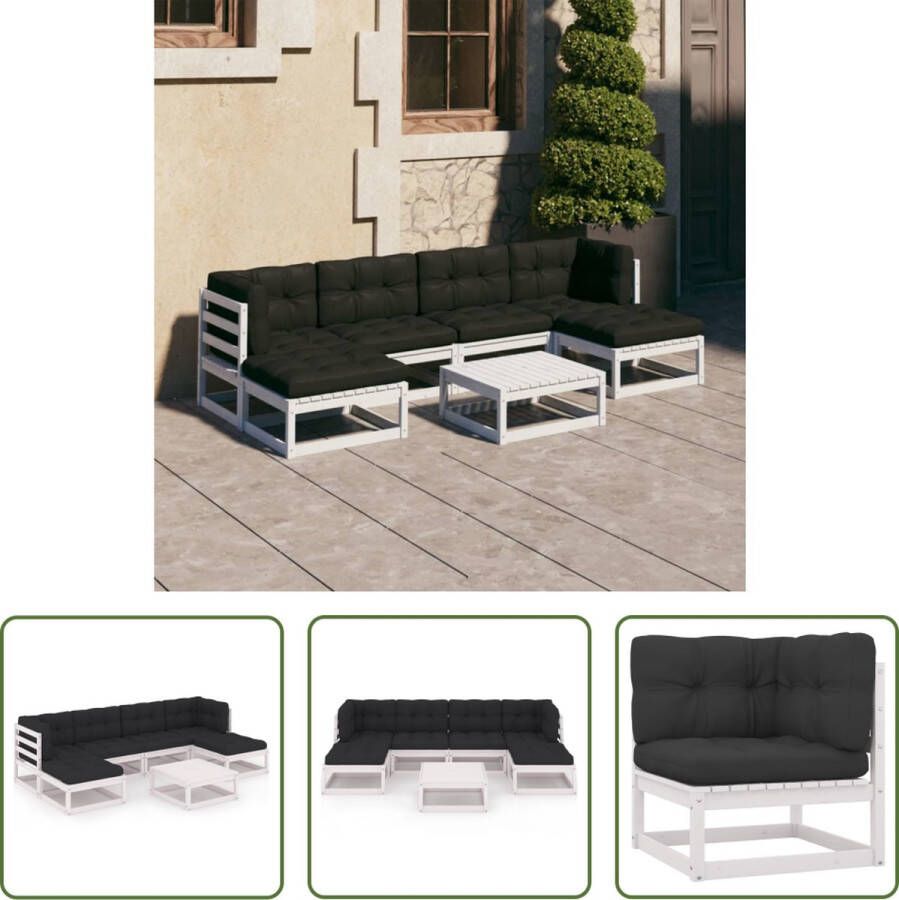 The Living Store Tuinset Grenenhout Hoekbank + Middenbank + Tafel + Voetenbank Wit 70x70x67cm Montage vereist