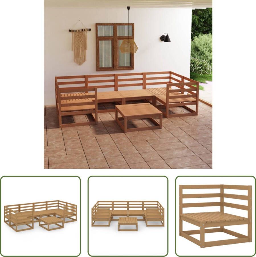 The Living Store Tuinset Grenenhout Honingbruin 2x middenbank 4x hoekbank 1x tafel Afmetingen 70x70x67cm Montage vereist