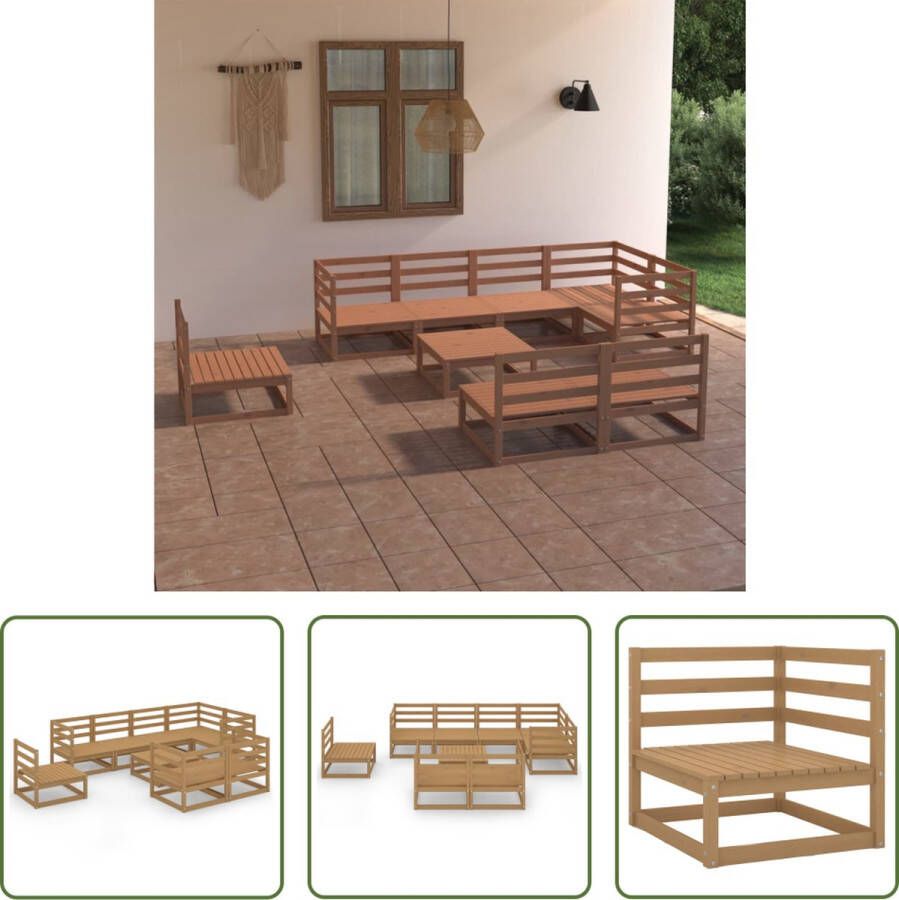 The Living Store Tuinset Grenenhout Honingbruin 70x70x67 cm 5 hoekbanken 3 middenbanken 1 tafel