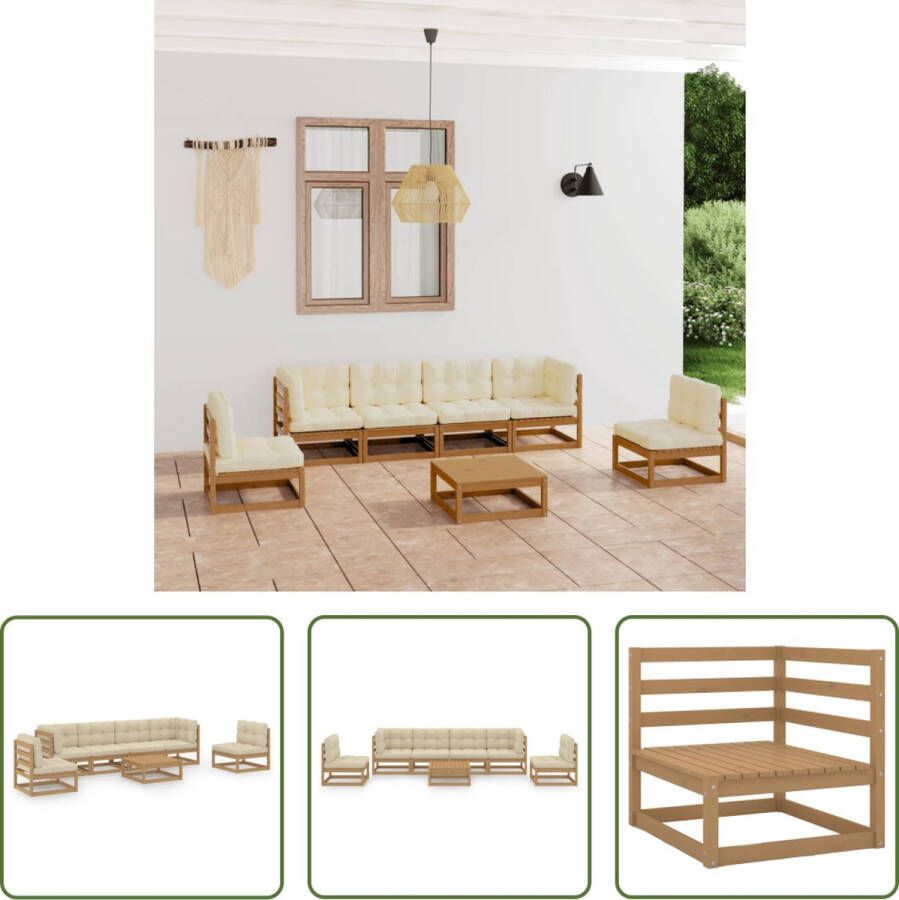 The Living Store Tuinset Grenenhout Honingbruin 70x70x67 cm inclusief kussens