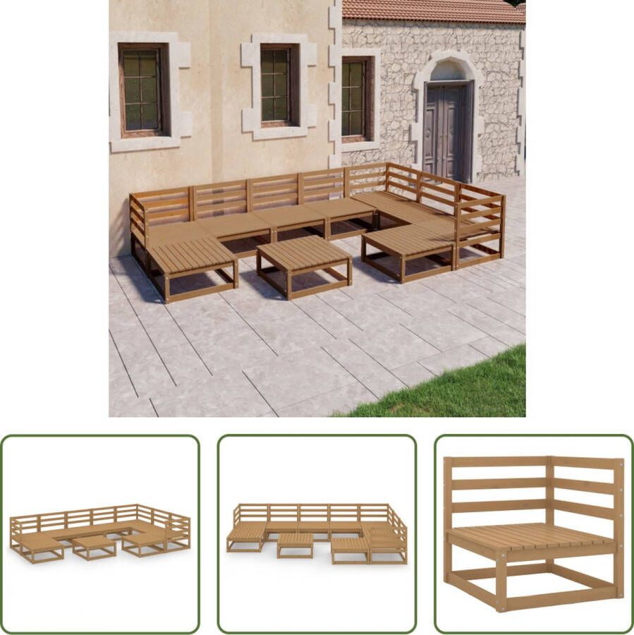 The Living Store tuinset Grenenhout klassiek 3 hoekbanken 4 middenbanken 1 tafel 2 voetenbanken honingbruin 70x70x67cm