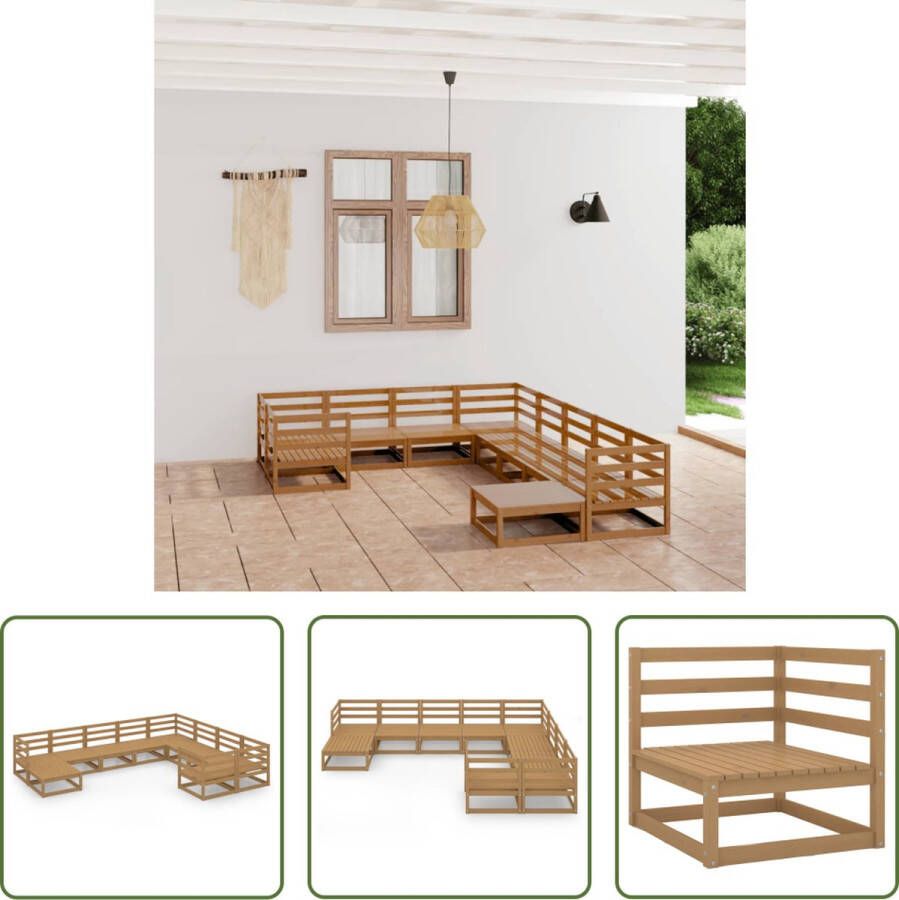 The Living Store Tuinset Grenenhout Midden hoekbank 70x70x67cm Tafel voetenbank 70x70x30cm Honingbruin