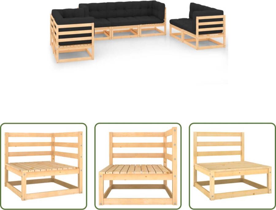 The Living Store Tuinset Grenenhout Modulaire Lounge Antraciet 2x Middenbank 5x Hoekbank 7x Zitkussen 12x Rugkussen