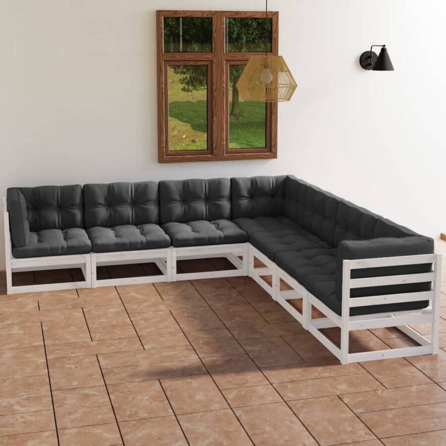 The Living Store Tuinset Grenenhout Modulaire Loungebank Wit 70x70x67 cm