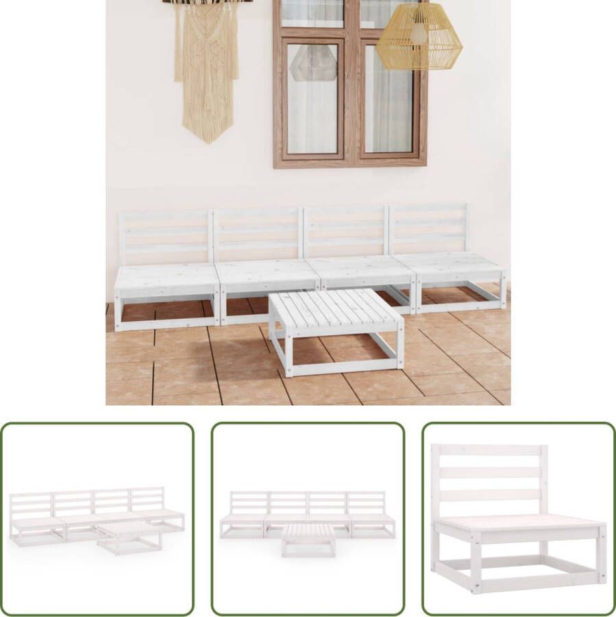 The Living Store Tuinset Grenenhout Wit 4x Middenbank (70x70x67 cm) en 1x Tafel (70x70x30 cm)