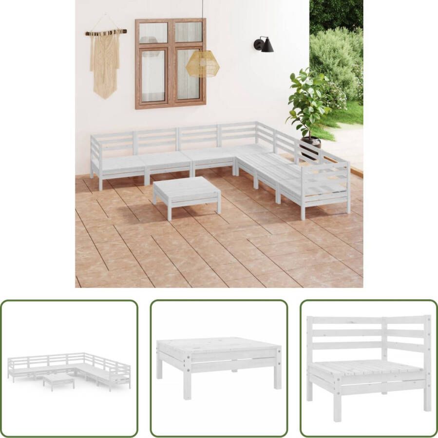 The Living Store Tuinset Grenenhout Wit Hoek Middenbank- 63.5x63.5x62.5cm Voetenbank Tafel- 63.5x63.5x28.5cm Set van 3 Hoekbank + 4 Middenbank + 1 Voetenbank Tafel