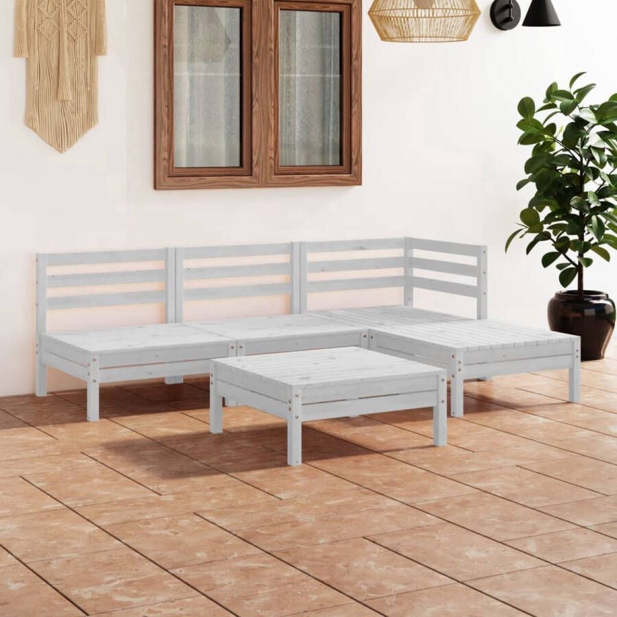 The Living Store Tuinset Grenenhout Wit Hoek Middenbank- 63.5x63.5x62.5cm Voetenbank Tafel- 63.5x63.5x28.5cm