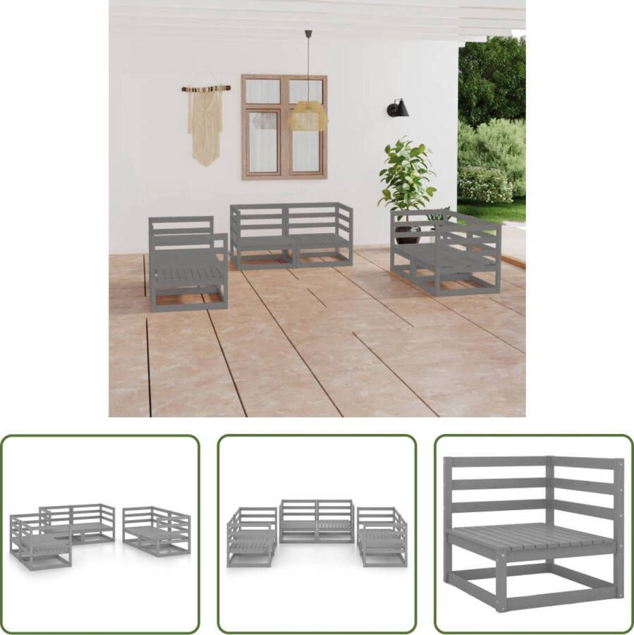 The Living Store Tuinset Grenenhouten Hoekbank Grijs 6 hoekbanken van 70x70x67cm Montage vereist