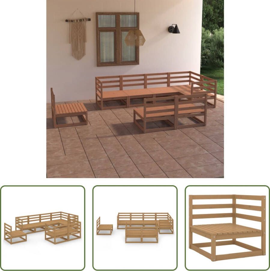 The Living Store Tuinset Grenenhouten Honingbruin 3 Middenbanken en 5 Hoekbanken 70 x 70 x 67 cm