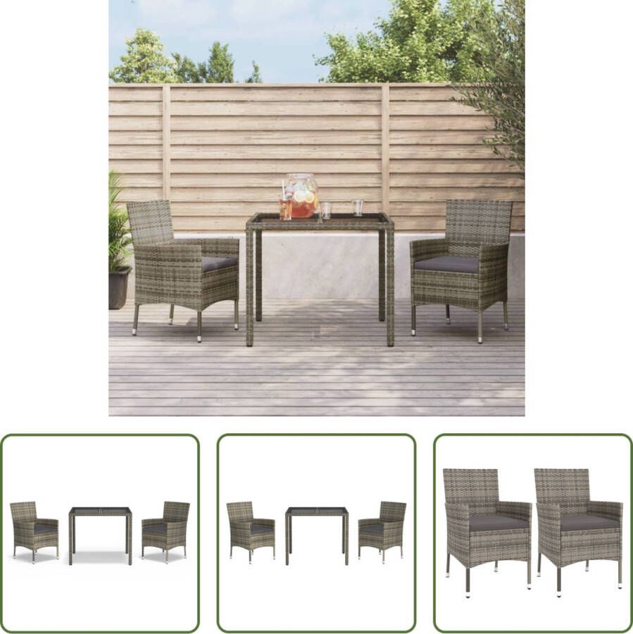 The Living Store Tuinset Grijs Poly Rattan Eethoek 90x90x75 cm Comfortabele kussens