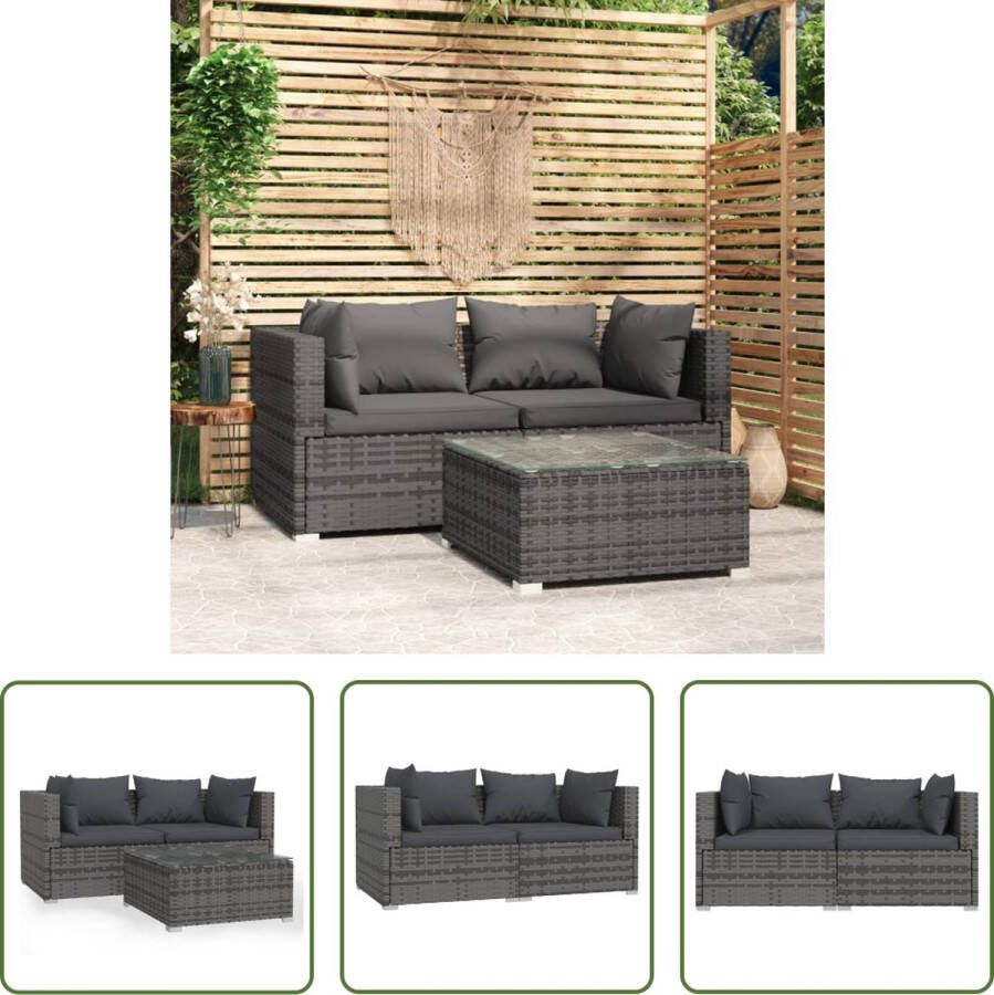 The Living Store Tuinset Grijs Salontafel- 60 x 60 x 30 cm Hoekbank- 70 x 70 x 60.5 cm Incl kussens Montage vereist